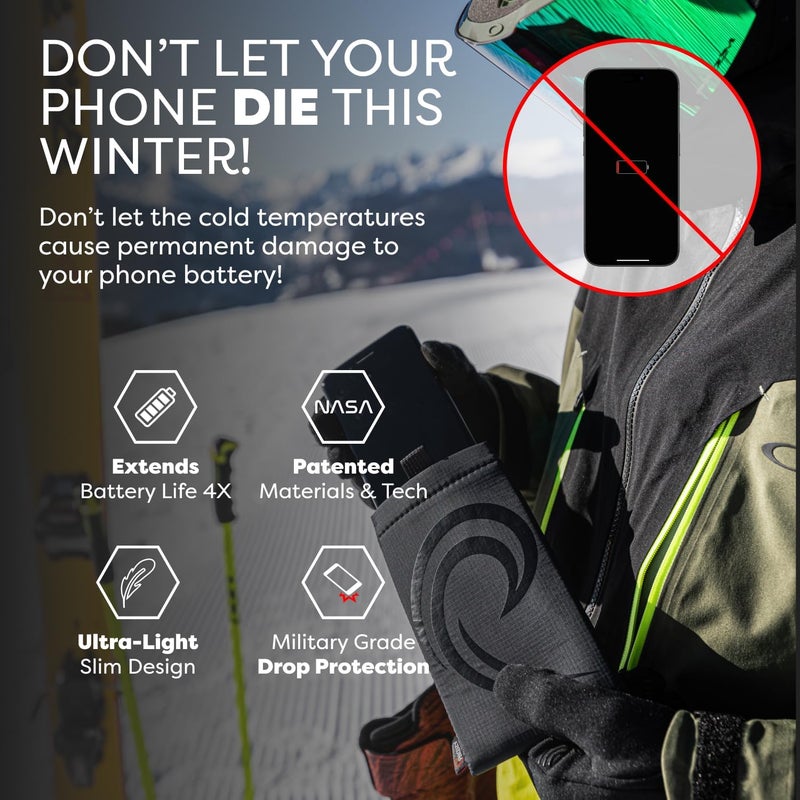 PHOOZY Apollo II Thermal Phone Case Cold Weather Insulated Pouch | Extends Battery Life 4X | NASA Tech Skiing Snowboard Accessories | Military Grade | Large - Black - Image 2